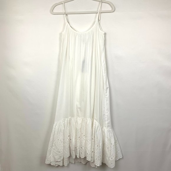 Allsaints Paola Cotton Midi Ruffle Eyelet Open Back Dress Chalk White - Picture 4 of 12